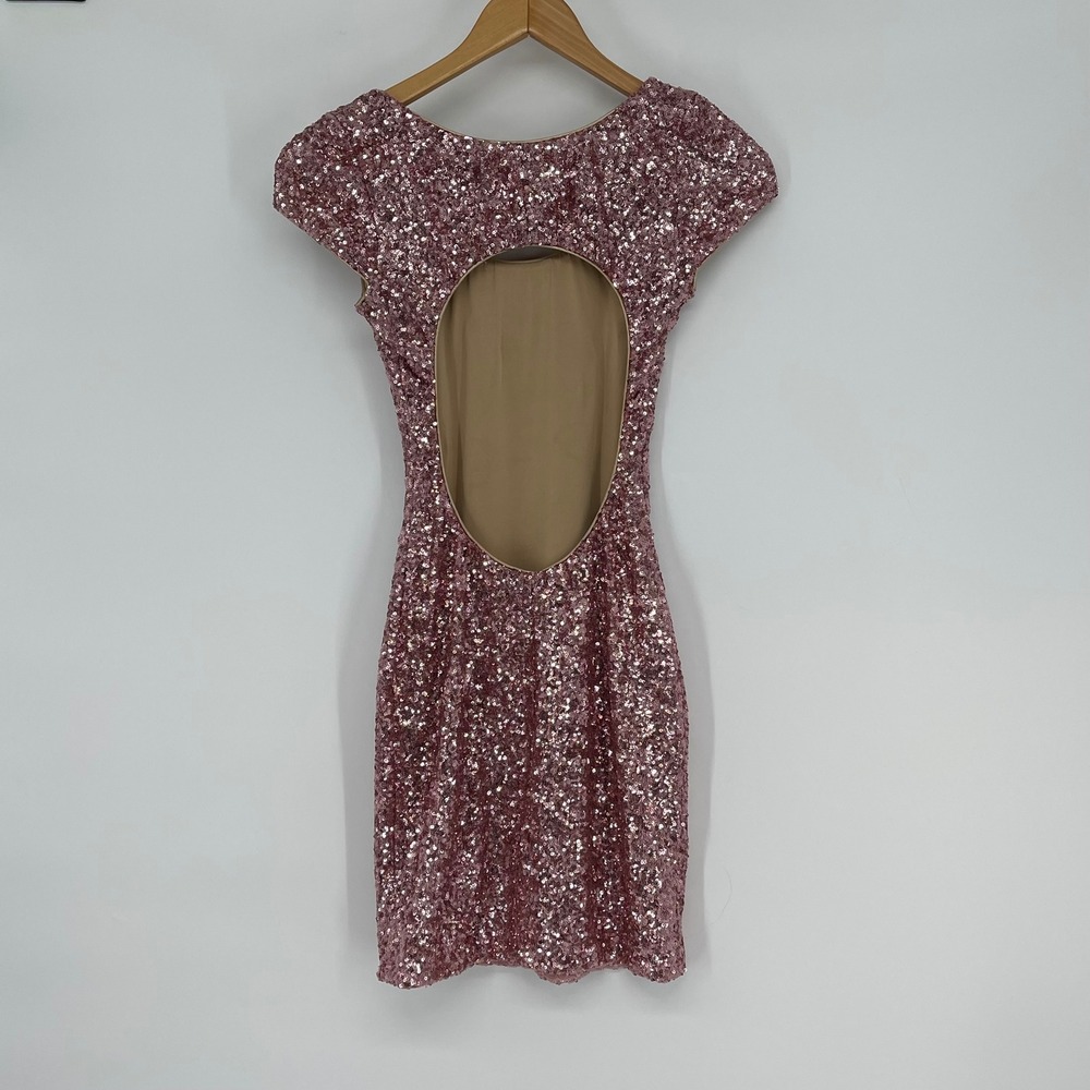 Dress the Population Rose Gold Sequin Mini Dress with Open Back